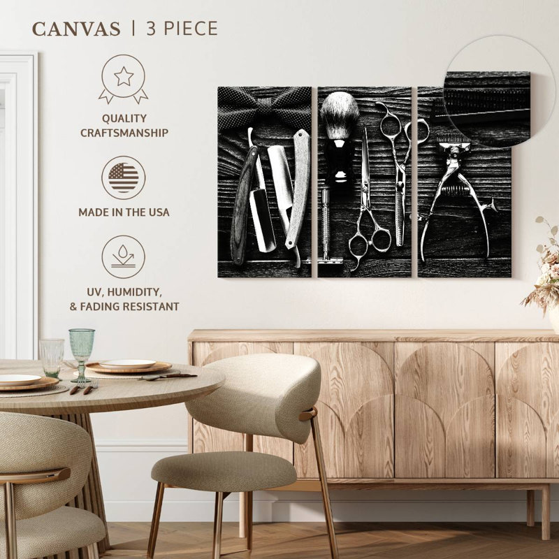Outils monochromes pour les cheveux - Ensemble de 3 toiles tendues, H 74 po x l 48 po x P 1,25 po
