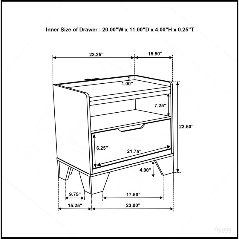 1-Drawer Nightstand with Integrated LED, Medium Oak