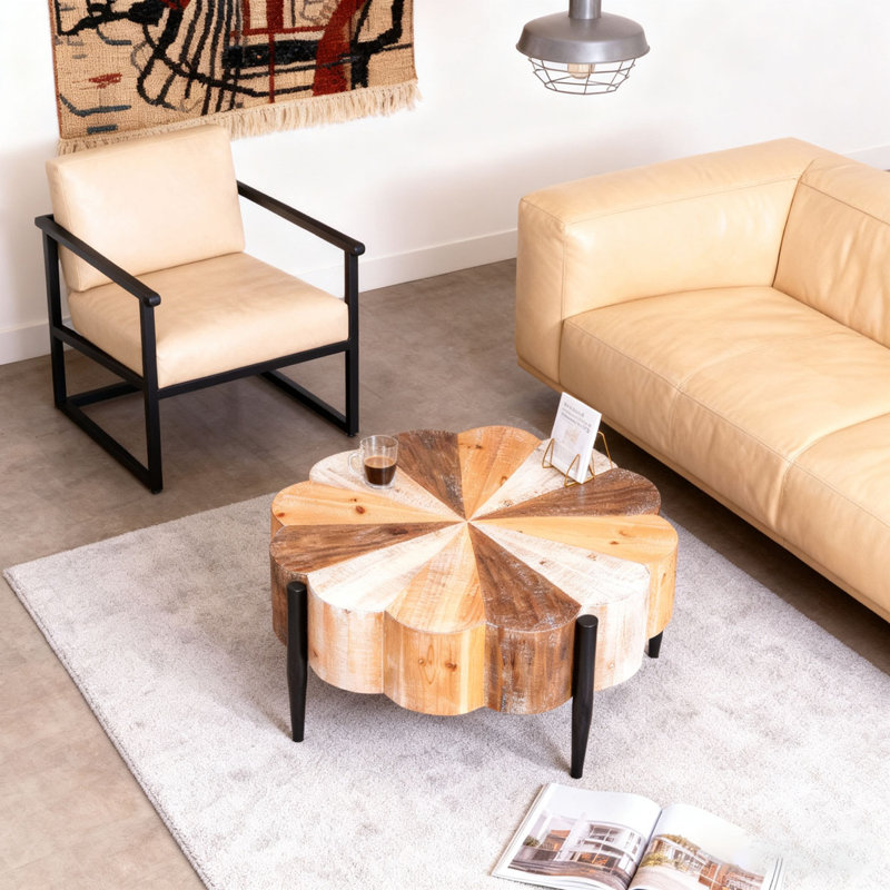 Table basse en bois manufacturé 31,7 po avec pieds en métal