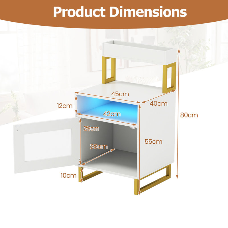 45cm W Manufactured Wood Bedside Table, White