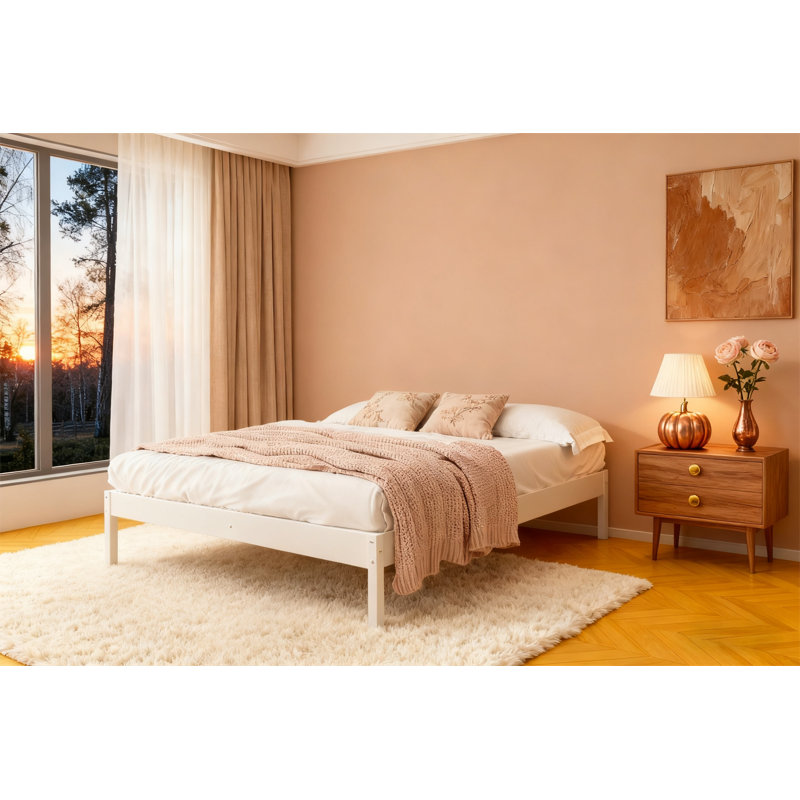 Lit plateforme Pine, Lit double, Blanc