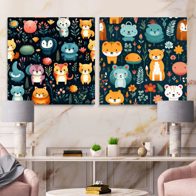 Nursery Zoo Animals - Animals Acrylic Wall Art Glass Set Of 2