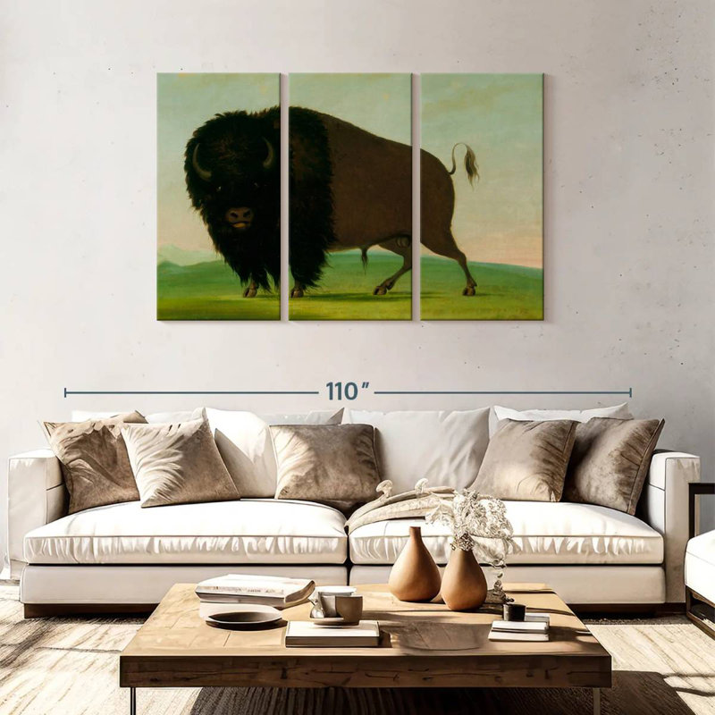 Brampt Buffalo Bull Grazing On The Prairie, 48" H x 74" W