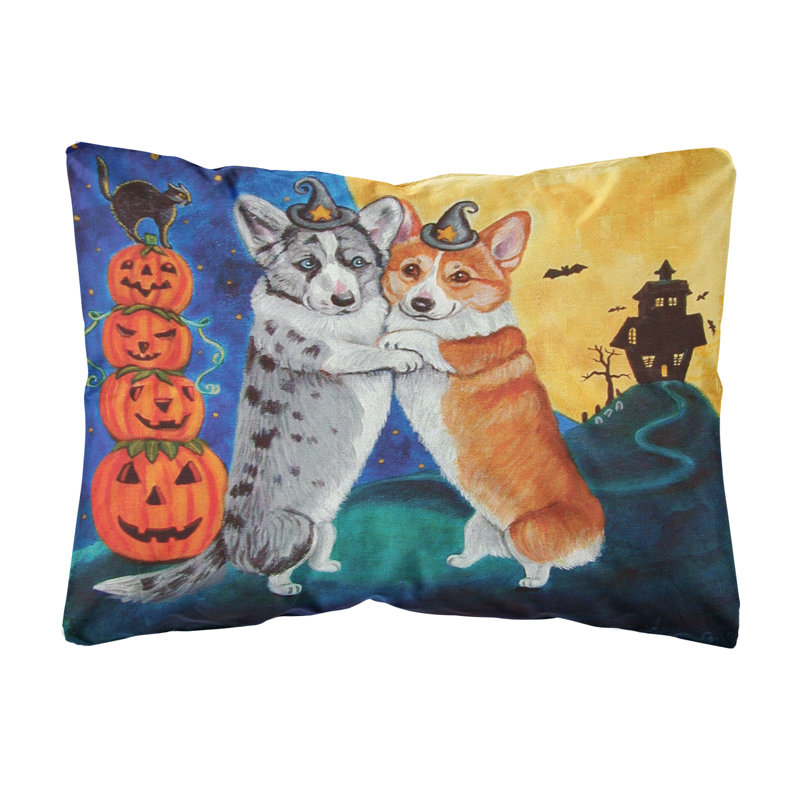  Coussin intérieur / extérieur Corgi Halloween Scare