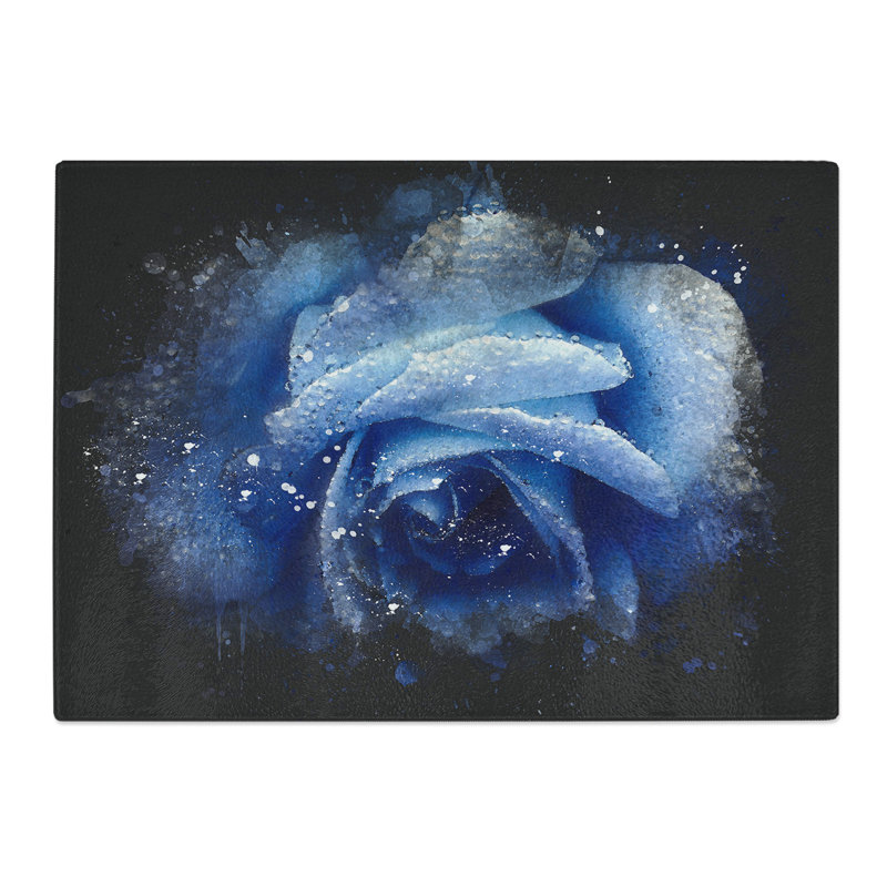 Tempered Glass Blue Rose Chopping Board, 20 cm x 28.5 cm