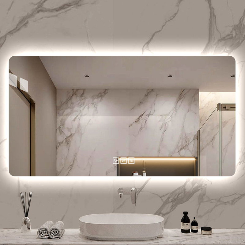 Miroir à DEL 48 x 24 po pour salle de bain -, éclairage réglable en trois couleurs, technologie de brouillard 48 * 24 po, résistance à la corrosion élevée, réglable en trois couleurs, fonction incluse