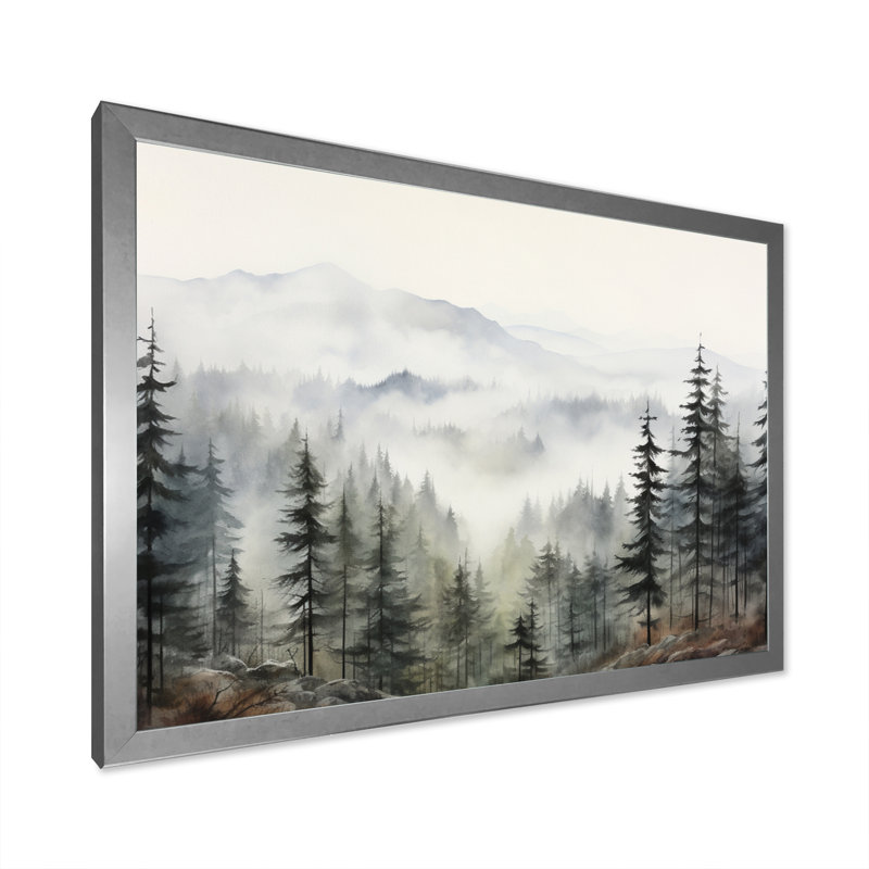«Pine Misty Mountain II» sur toile, Cadre photo unique, H 24 po x l 32 po, Argent