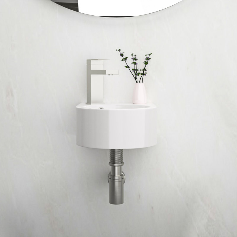 13"x10.4"Ceramic Rectangular Wall Mount Bathroom Sink with Single Faucet Hole
