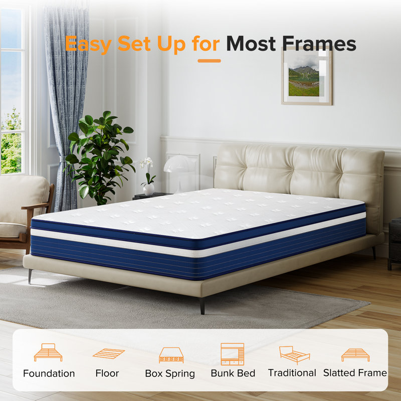 Neasha 12" Cooling Medium Firm Gel Memory Foam Pocket Spring Hybrid Mattress in a box with CertiPUR-US Certified Memory Foam