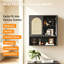 Bamboo Wall Mounted Bathroom Storage Cupboard, Wooden Medicine Cabinet with 2 Rattan Doors & Open Shelf, Multi-Purpose Wall Storage Unit for Living Room, Kitchen & Entryway
