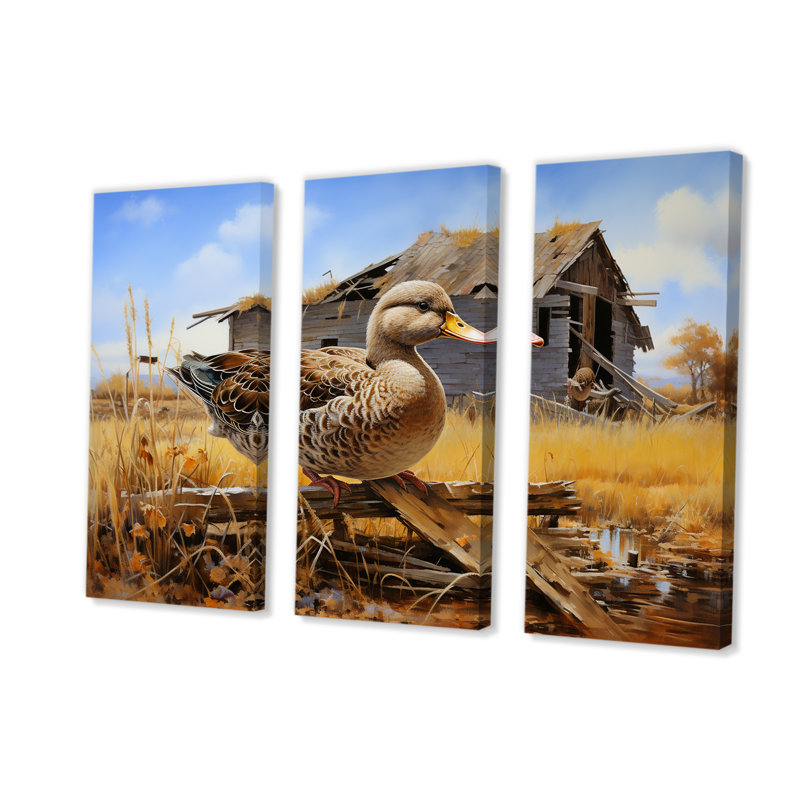«Waddling Duck At The Barn II» - art mural canard, Toile tendue, H 28 po x l 36 po