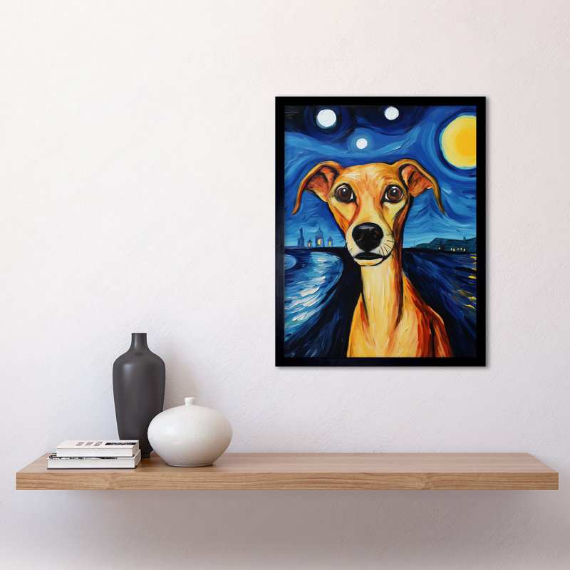Van Goghs Dog Artwork Night Scene Full Moon - Single Picture Frame Print