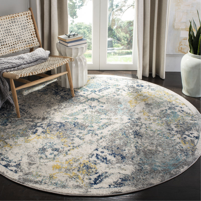 Tapis ivoire / bleu Christa, Rond 6 pi 7 po