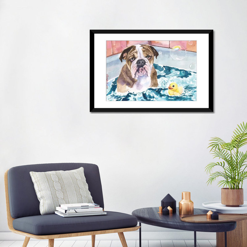 «Bath Time», reproduction sur toile, Papier d'art encadré noir, H 16 po x l 24 po x P 1 po, Blanc