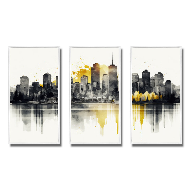 «Vancouver By Lakeside I», reproduction sur toile 3 pièces, H 28 po x l 36 po x P 1 po, Cadre blanc