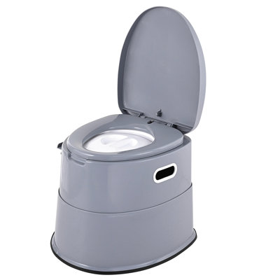Portable Toilet For Outdoor Use - 1.3 Gal Inner Bucket, Detachable Phone Shelf, Removable Paper Holder, Dual Lids To Minimize Odors, Comfortable Seat, Non Slip Structure, Gray Plastic, Suitable