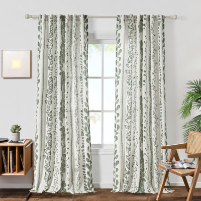 Rideaux vert sauge de 84 po de long à 2 panneaux pour rideaux Boho pour le filtrage de la lumière dans le salon, rideaux à motif filtrant pour la literie de la literie de la literie de style lit à l'arrière, largeur de 50 po pour chaque panneau