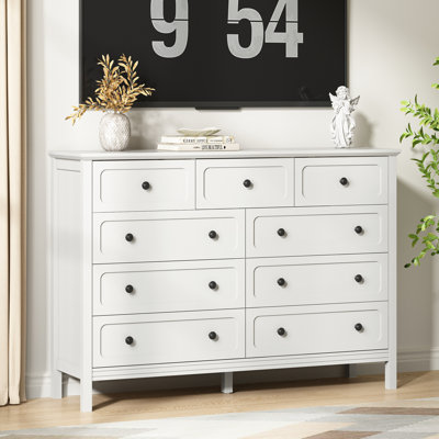 9 Drawers Dresser, 55.1" Wide Modern Chest Of Drawers With Metal Handle, Wooden Dresser TV Stand, Wood Drawer Organizer For Bedroom, Living Room, Hallway