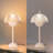 Selene 16.3"H White LED Table Lamp–Striped Acrylic Mushroom Shade, 4-Level Touch Dimmable with Memory, Modern Plug-in Desk Light for Bedside, Dorm, Home Office-122941869
