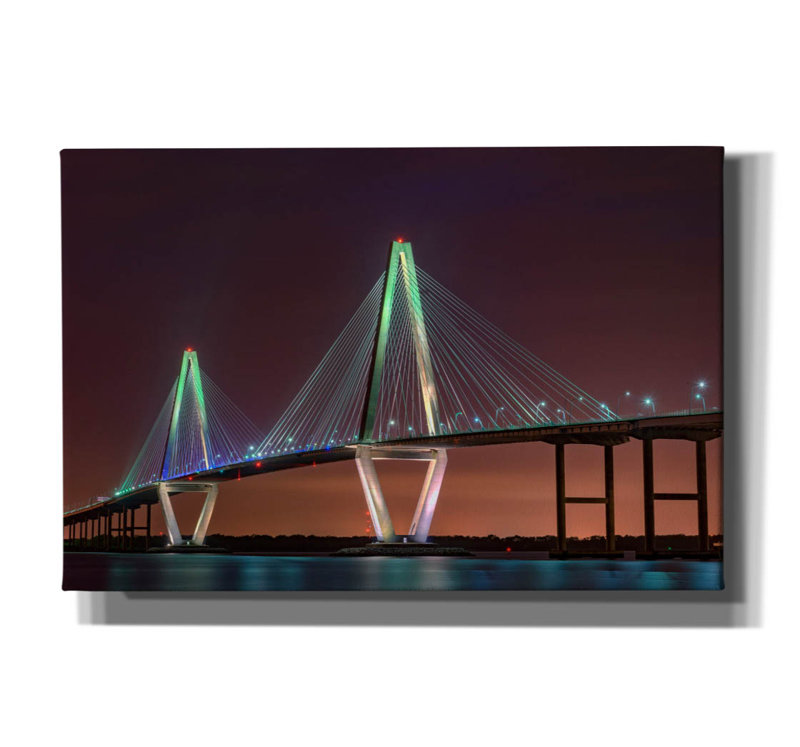 «Ravenel Bridge Twilight» par Rick Berk, art mural sur toile, H 12 po x l 18 po x P 0,75 po