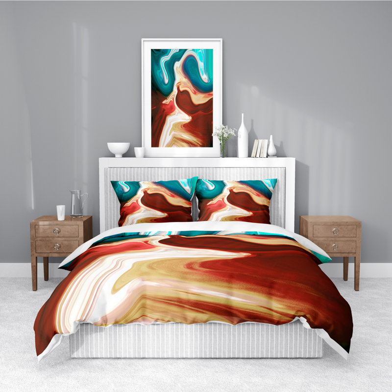  Ensemble de housse de couette en microfibre rouge et bleu, Housse de couette simple + 1 taie décorative stan