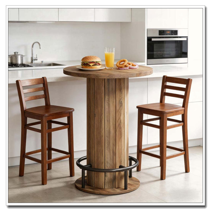 Table de bar, table basse ronde, Brun rustique