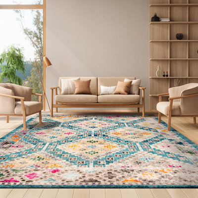 Tapis bleu foncé / jaune / beige Felty Southwestern