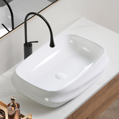 Rectangular Ceramic Vessel Sink For Bathroom