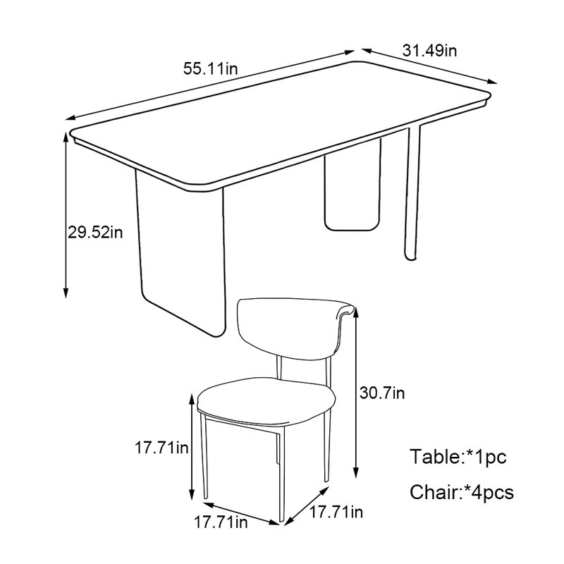 Ensemble de table de salle à manger rectangulaire, H 29,52 po x L 55,11 po x l 31,49 po