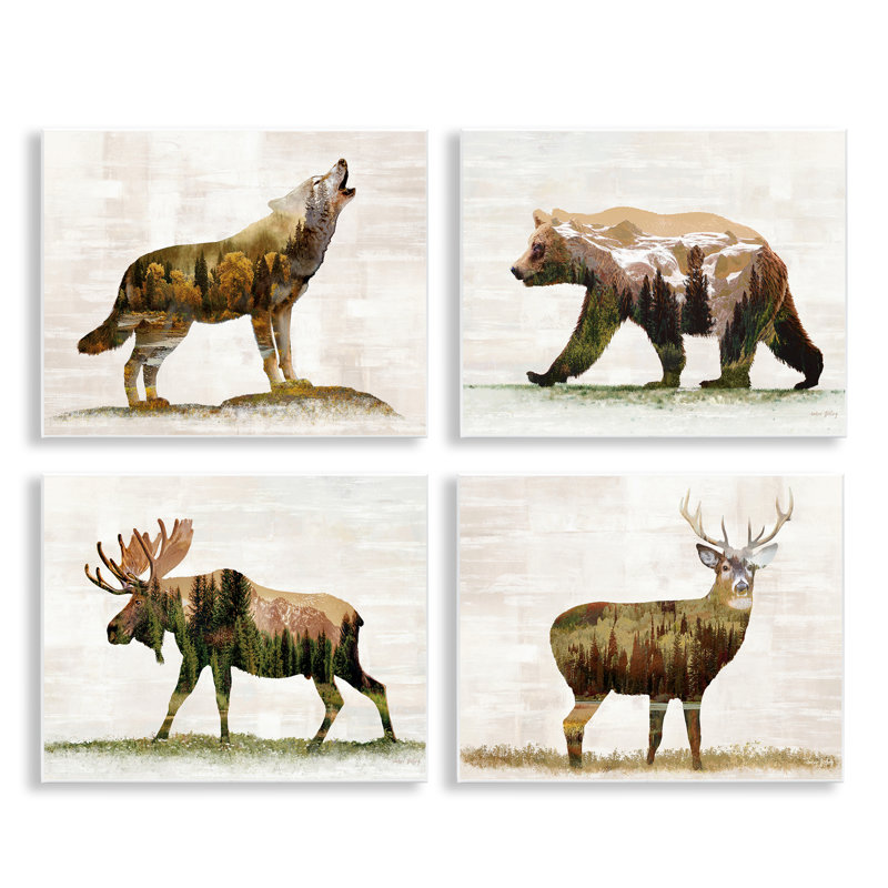 «Woodland Animals», ensemble de 4 plaques murales rustiques par Amber Sterling