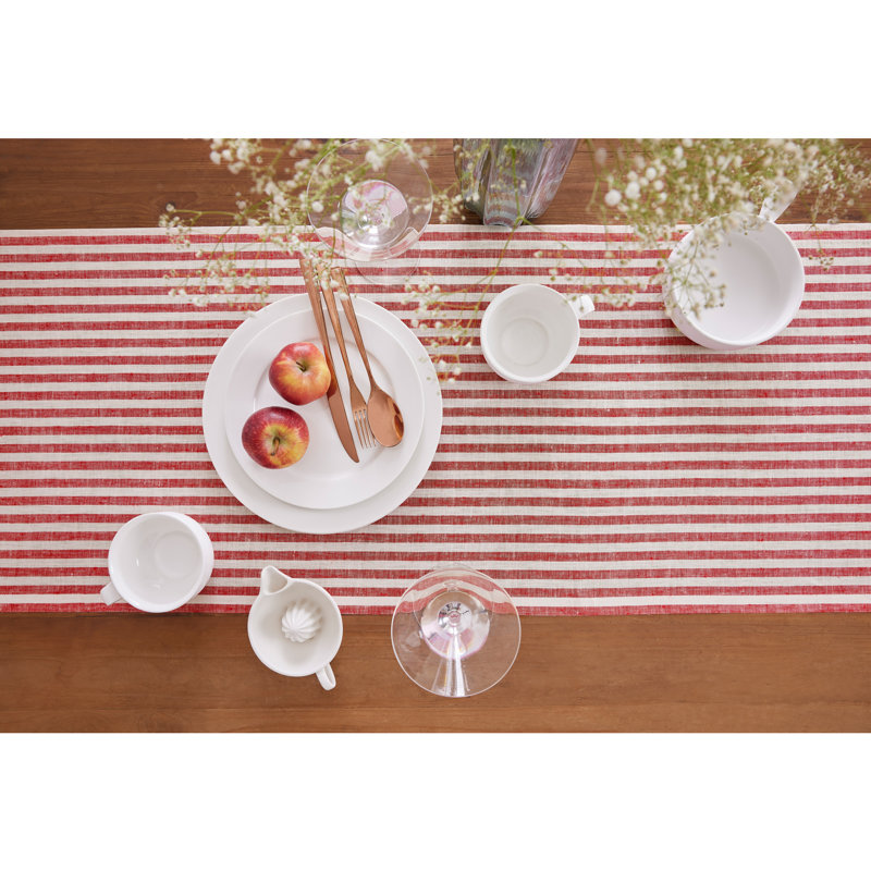 Red and White Striped Linen Table Runner 14 x 36 Inch
