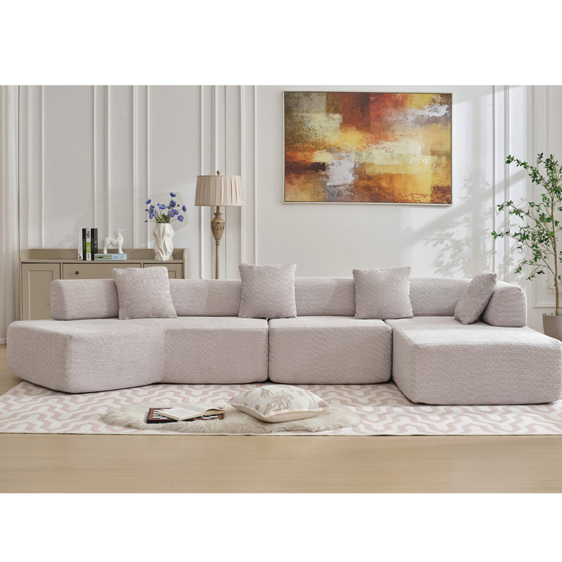 Spacieux canapé 4 places, boucle grise, sans assemblage, décoration intérieure relaxante surdimensionnée, combinaison, assemblage pour le salon