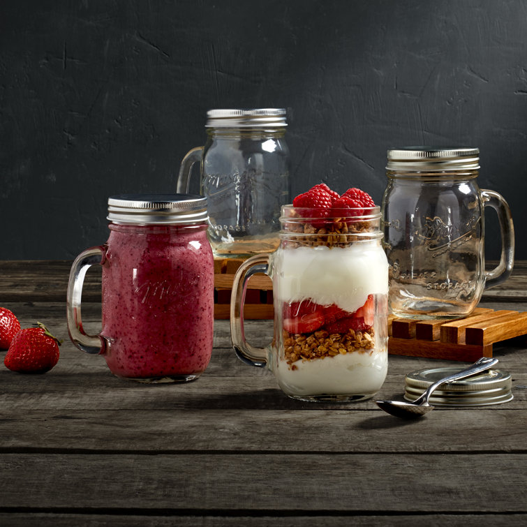 Mason Craft & More 4-Piece 16oz Glass Jars with Handles and Lids - Set of 4