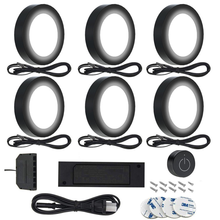 PL05 6 Pack 4000K Mini Puck Light with Wireless Dimmer 12V 2W/pc for Under Cabinet Lighting