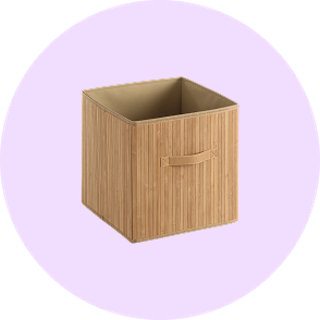 Bamboo storage cube basket on lilac background