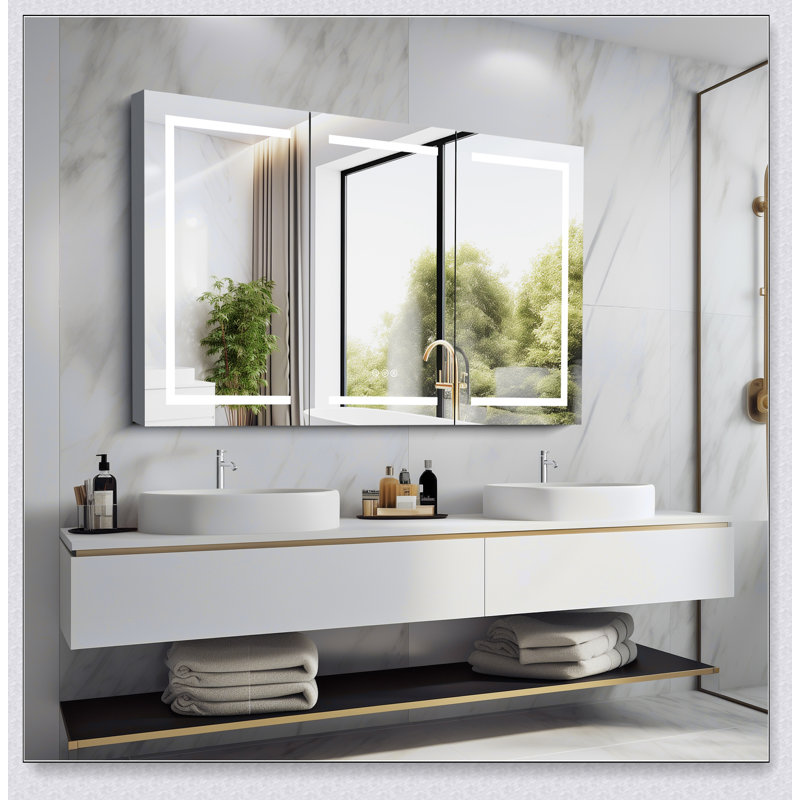 Armoire à pharmacie à bords biseautés sans cadre de l 24 po x H 36 po, rangement spacieux et charnières à fermeture douce pour les salles de bain modernes