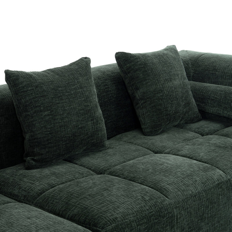 Boneless 2 - Piece Upholstered Sectional With Pillows, No Assembly Required Free Combination Sofa, Green Chenille