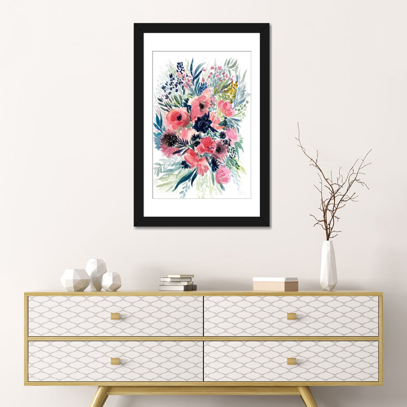 « floral bouquet vi », impression sur toile, H 24 po x l 16 po x P 1 po, Papier d'art encadré noir, Blanc