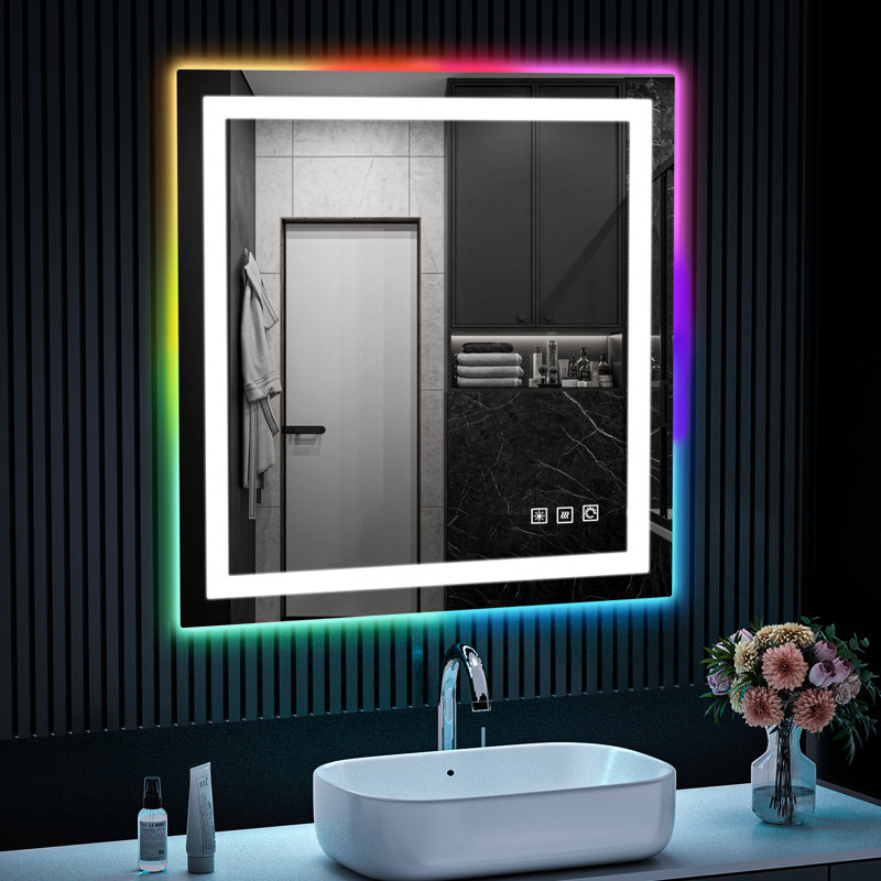 Gaulrapp Anti-Fog RGB Backlit & LED Frontlit Bathroom / Vanity Mirror with Tempered Glass & ETL, 36" x 36"