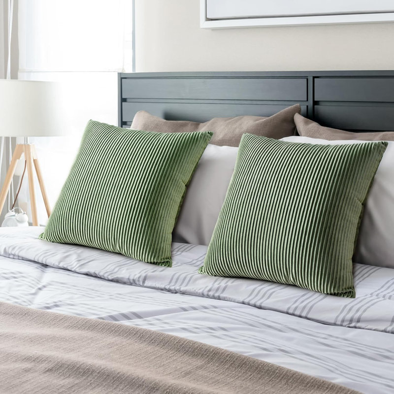 Velvet Striped Throw Pillow Covers Set of 2, Soft Throw Pillows for Home Decor 18x18in, Sage Green