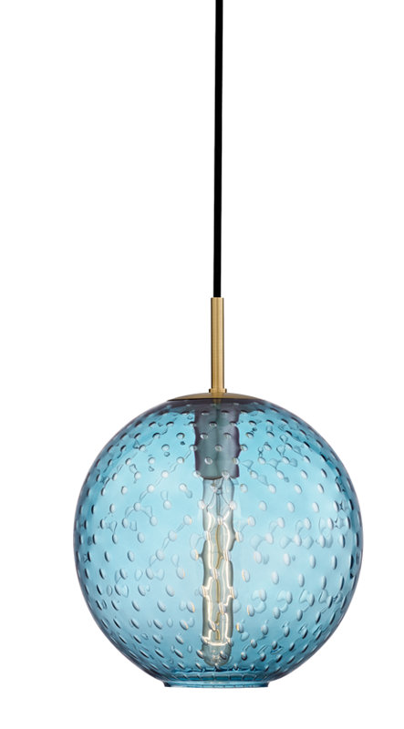 Rousseau 1 Light Pendant, 19" H X 16" W X 16" D, Blue, Aged Brass