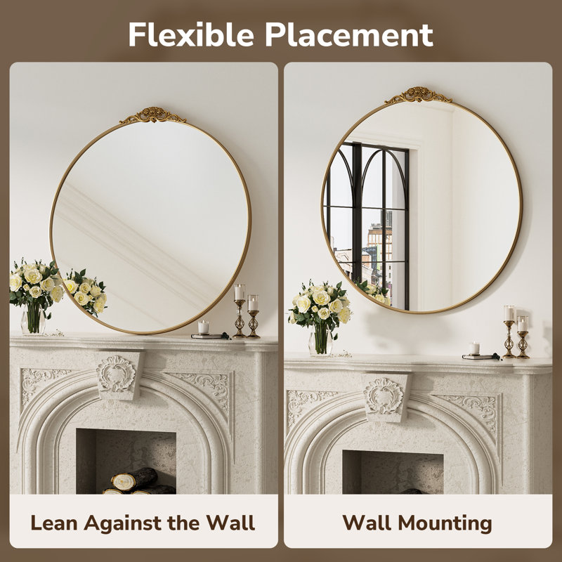 Stourbirdge Vintage Round Wall Accent Mirror with 1.2" Iron Frame, 36" x 36", Antique Gold