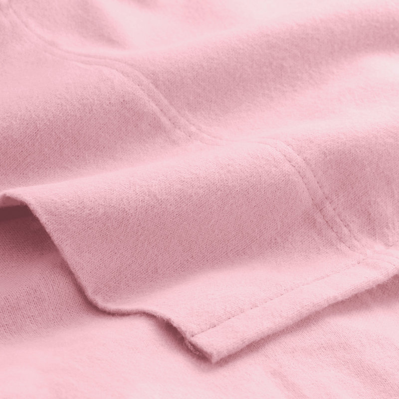 100% Cotton Flannel Sheet Set, King Sheet Set with 2 Pillowcases, Light Pink