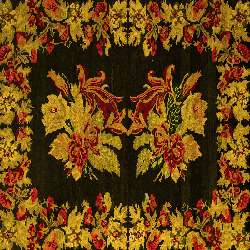 Tapis abstraits jaunes lavables à la machine Abstract 5390, Carré 7 pi