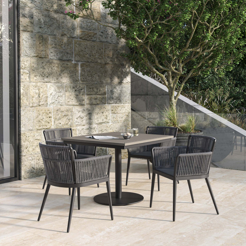 Nette and Travira Square 4 - Person 38" Long Powder Coated Aluminum Patio Dining Set