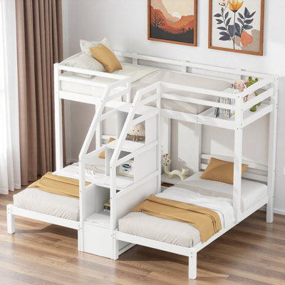 Bunk Bed With Built-In Storage Staircase, Drawer And Upper Storage Board