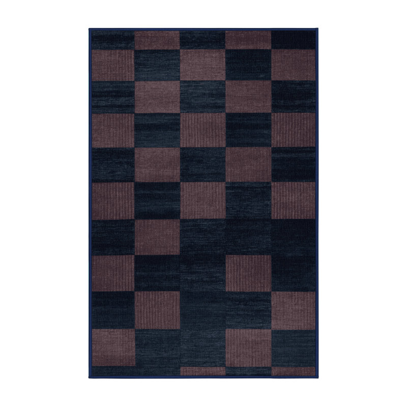 Machine Washable Checkered Grey Area Rug, Runner 2' x 4'