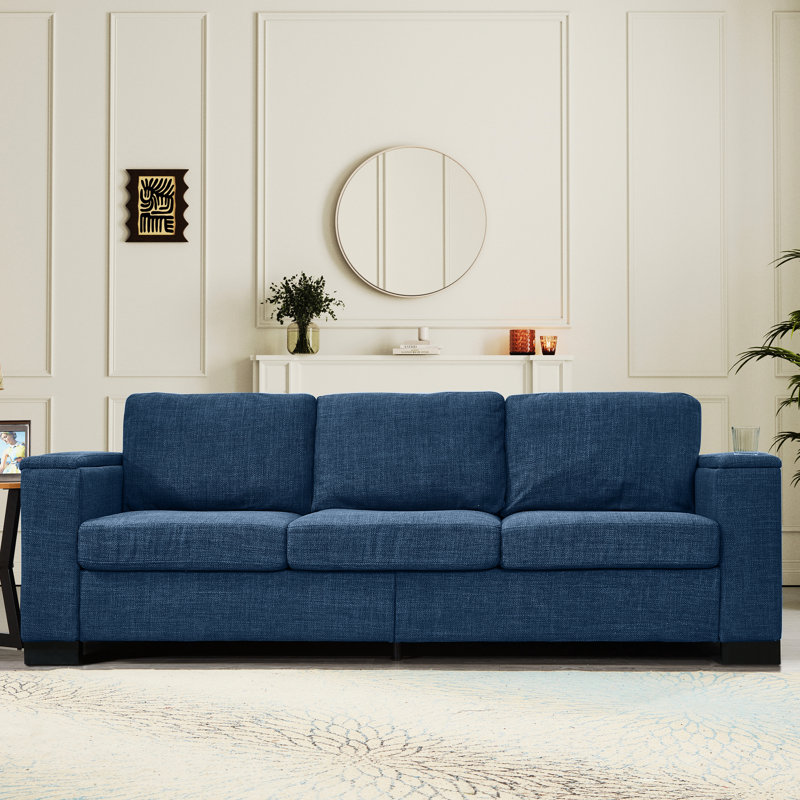 Accoudoir carré 93,7 po bleu avec porte-gobelet et rangement sous le siège, base en bois massif stable, Blue