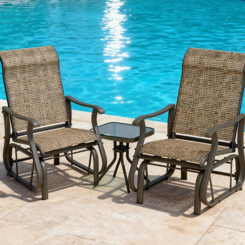 Ensemble bistro avec chaises coulissantes en verre trempé et ensemble de table bistro avec cadre en acier pour terrasse, Brun