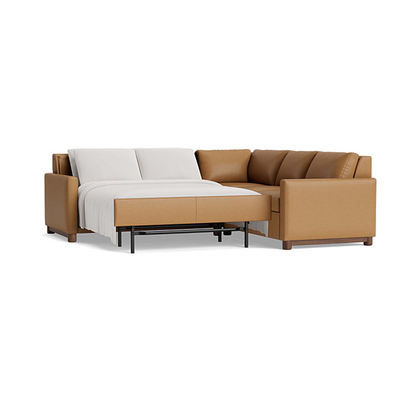 Reve Leather Sleeper Sectional (112" x 95"), Corner On Right, Leather - Butterscotch